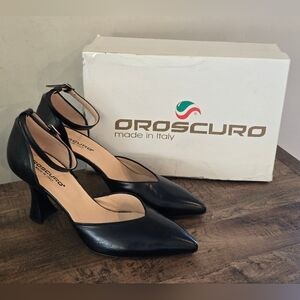 OROSCURO Black Made In Italy Leather Heels Size 40